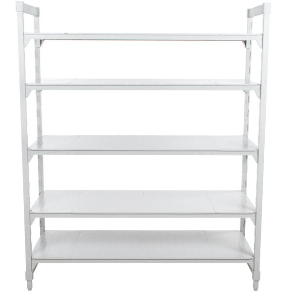 A white Cambro Camshelving Premium stationary unit with shelves.