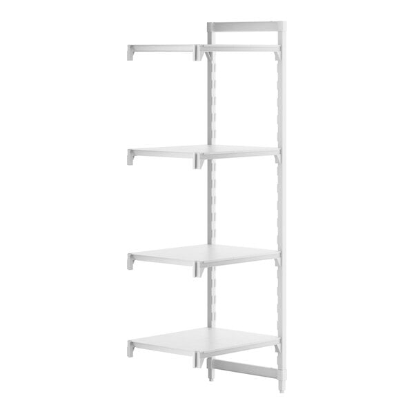 A white Cambro camshelving add on unit with 4 shelves.