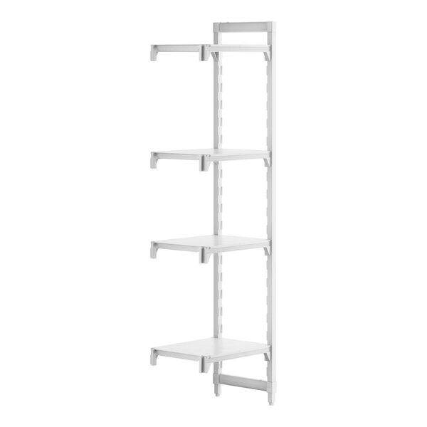A white Cambro Camshelving® Premium add on unit with four shelves.