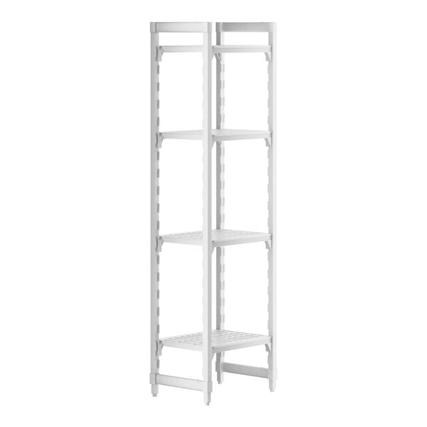 A white Cambro Camshelving Premium unit with 4 vented shelves.