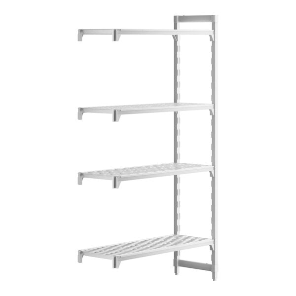 A white Cambro Camshelving® Premium add on unit with four vented shelves.