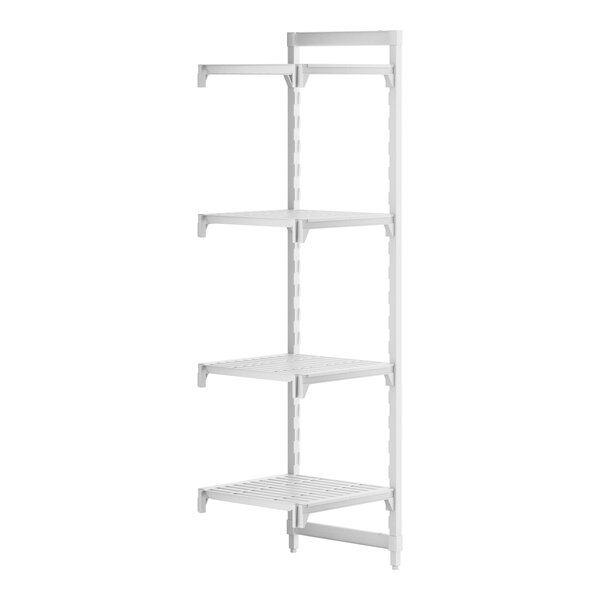 A white Cambro camshelving premium add on unit with four shelves.