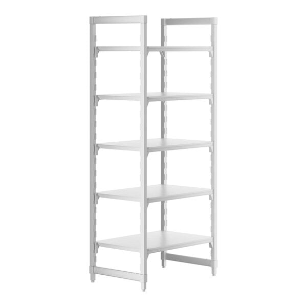 A white Cambro Camshelving® Premium 5-shelf unit.