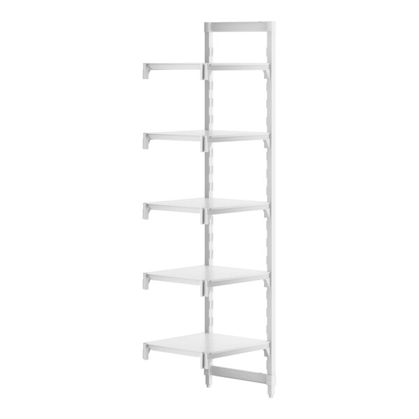 A white Cambro Camshelving Premium add on unit with 5 shelves.