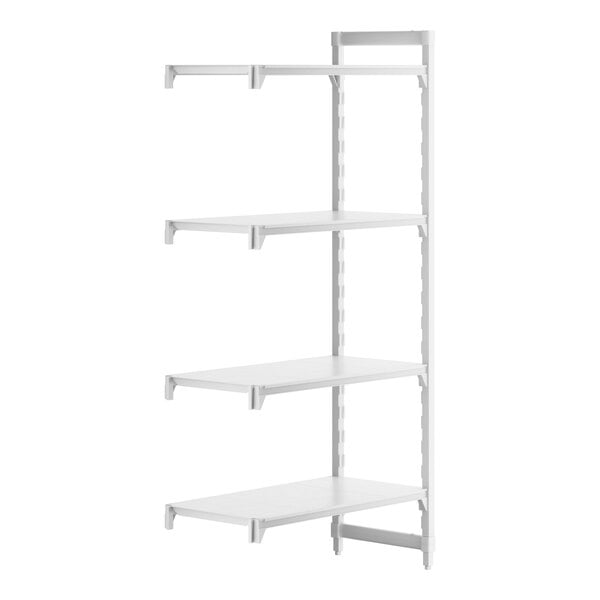 A white rectangular Cambro Premium Camshelving unit with three shelves.