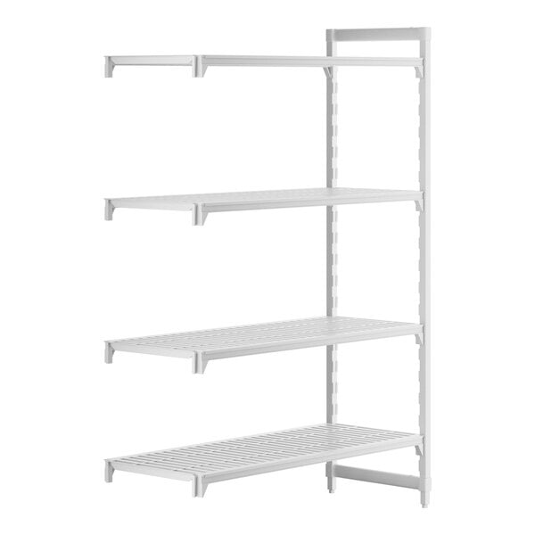 A white plastic Camshelving® Premium add on unit with four vented shelves.