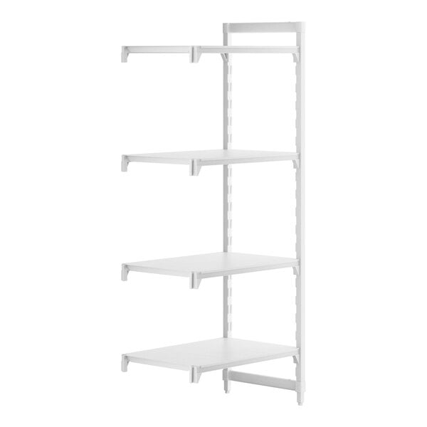 A white Cambro camshelving® add on unit with four shelves.