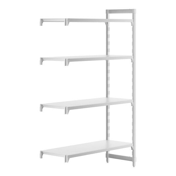 A white rectangular Cambro camshelving® add on unit with four shelves.