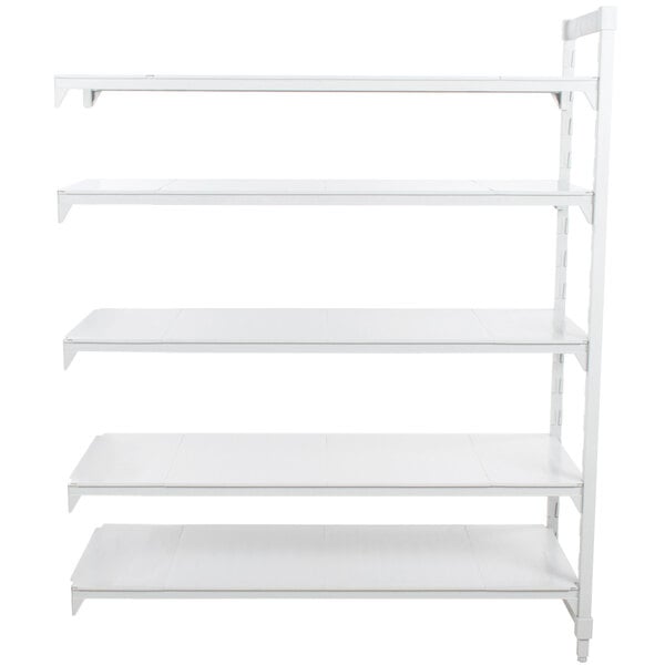 A white rectangular Cambro Camshelving Premium add on unit with shelves.