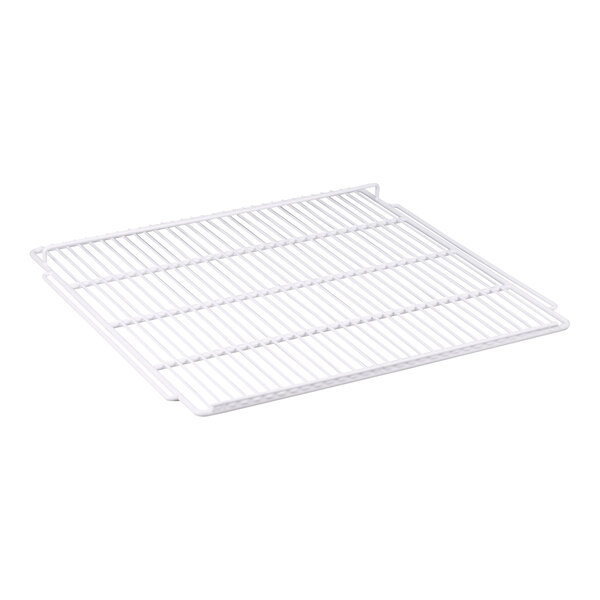 A white metal wire shelf for an Avantco merchandiser.