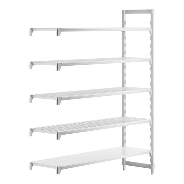A white rectangular Cambro Camshelving® Premium Add-On unit with 4 shelves.