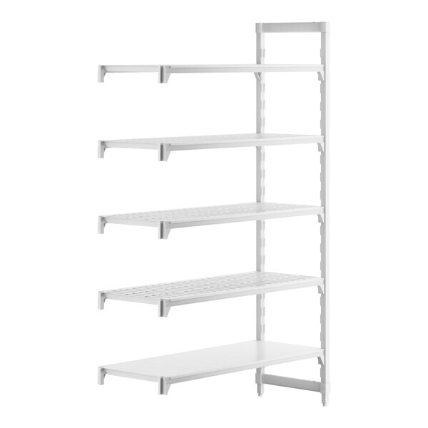 A white rectangular plastic Camshelving unit with vented and solid shelves.