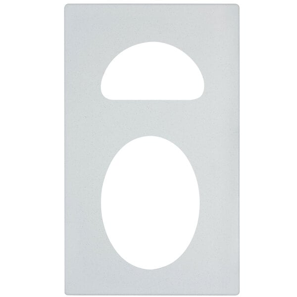 A white oval shaped object with a circle cut out.