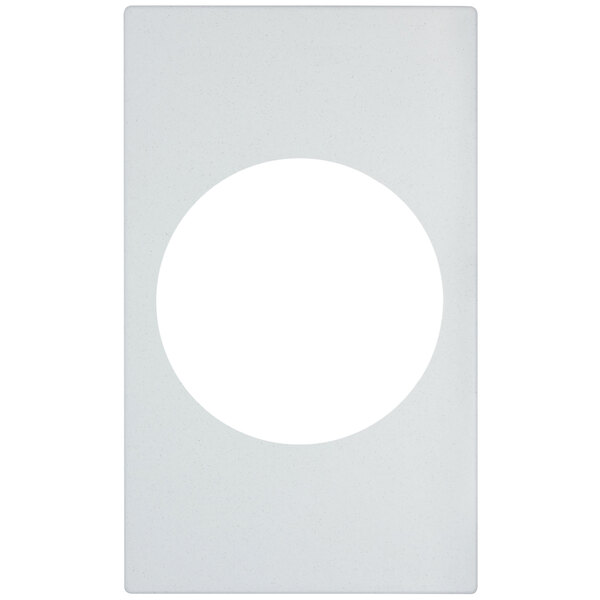 A white rectangular adapter plate with a white circle in the middle.