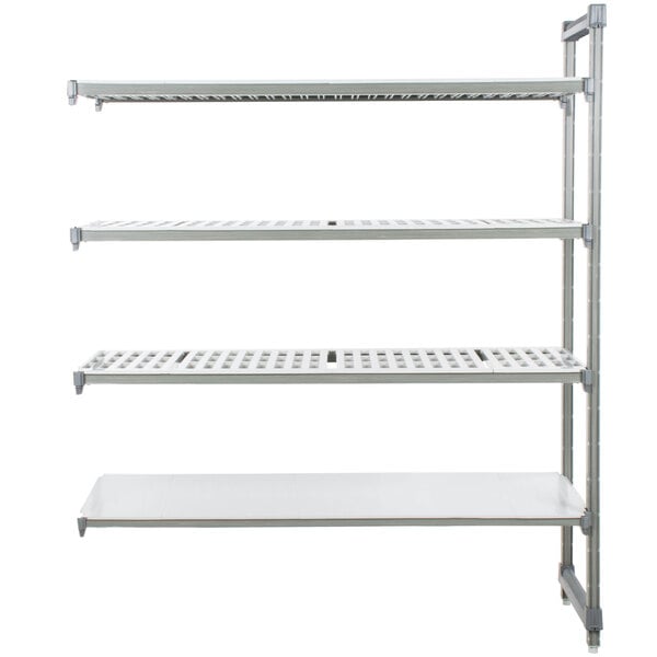 Cambro EA182472VS4580 Camshelving® Elements Stationary Add-On Shelving Unit with 3 Vented Shelves and 1 Solid Shelf - 18" x 24" x 72"