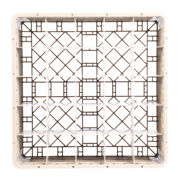 A white plastic Vollrath glass rack with black and white squares.