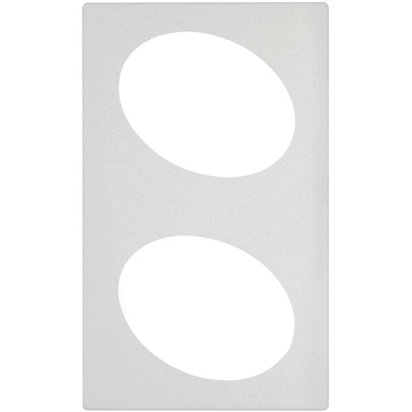 A white rectangular frame with two white ovals inside.