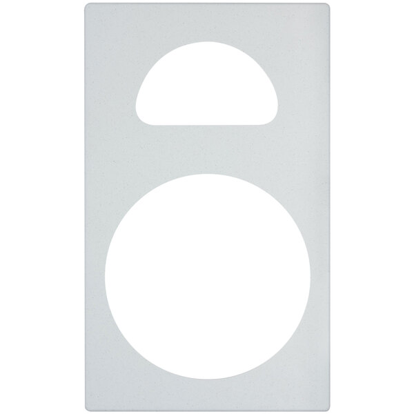 A white rectangular resin adapter plate with a circle cut out in the middle.