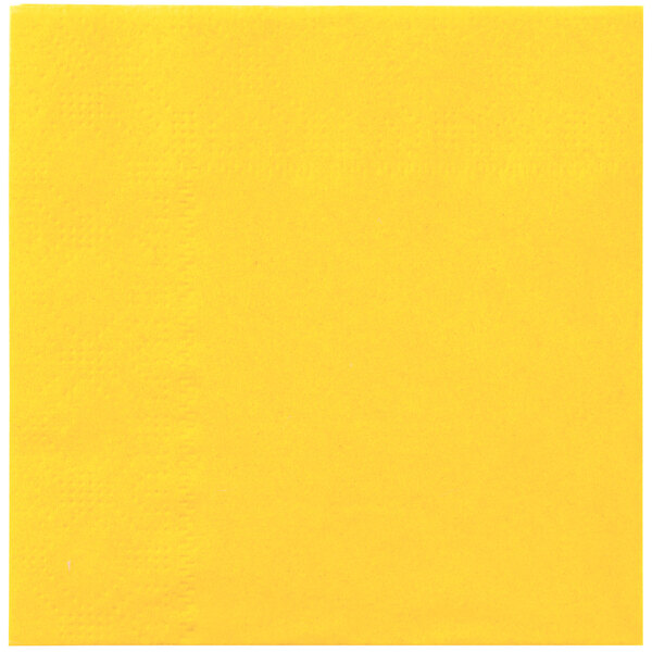 A yellow rectangular Hoffmaster beverage napkin with a square pattern