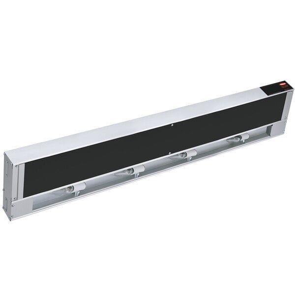 A long black metal rectangular strip with lights.