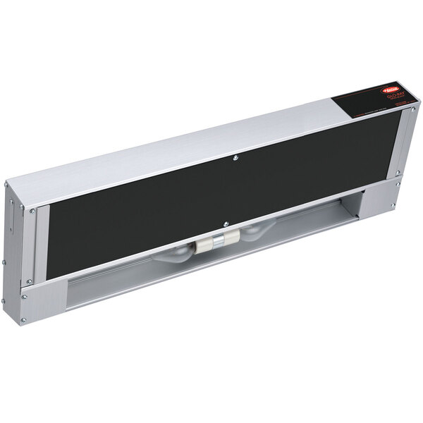 A silver rectangular Hatco strip warmer with black and silver accents.