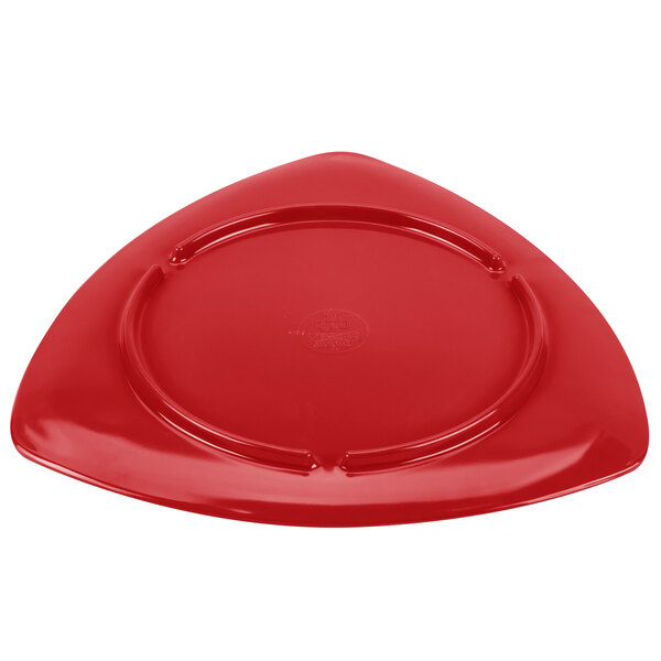 A red triangle shaped plate.
