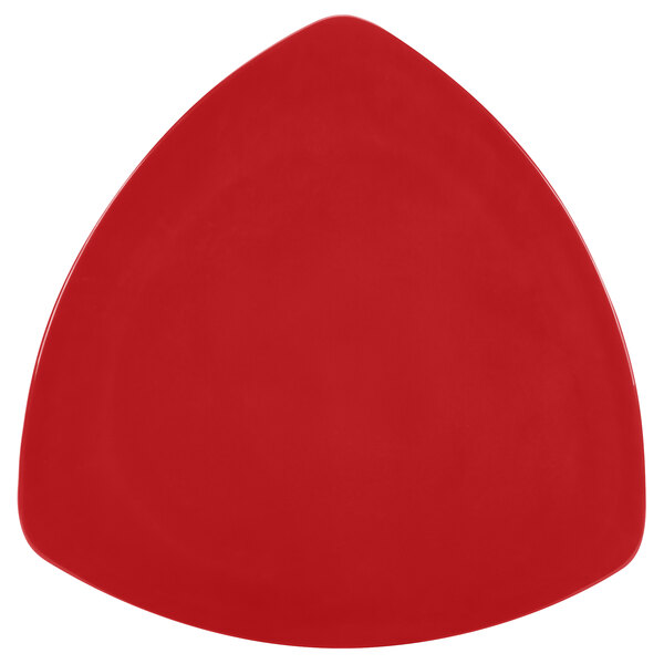 A red triangle shaped plate.