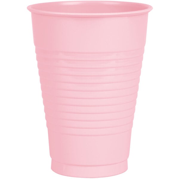 A close up of a pink plastic cup.