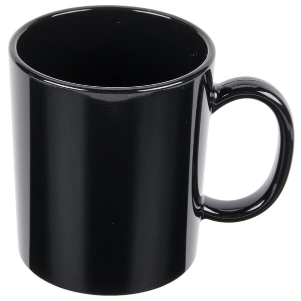 A black GET Tritan mug with a handle.