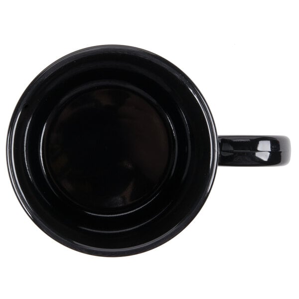 A black GET Tritan mug with a handle.