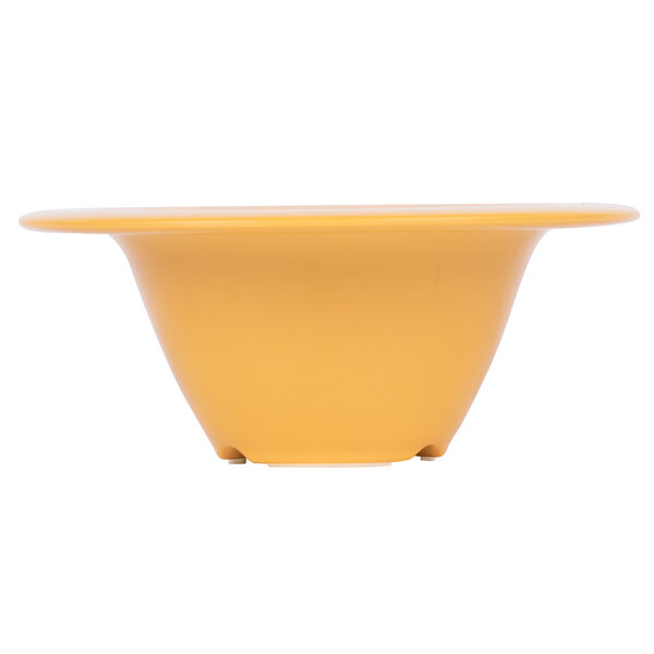 A yellow GET Tropical Yellow melamine bowl with a wide rim.