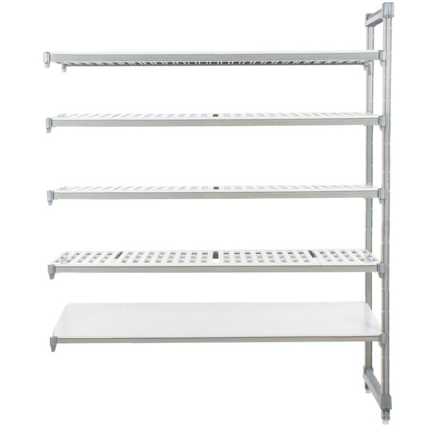 Cambro EA243084VS5580 Camshelving® Elements Stationary Add-On Shelving Unit with 4 Vented Shelves and 1 Solid Shelf - 24" x 30" x 84"