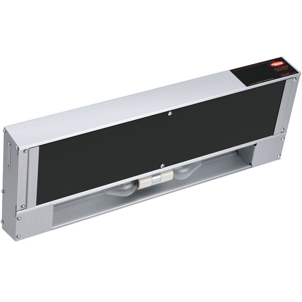 A silver rectangular Hatco Glo-Ray Double Infra-Black Strip Warmer with black accents.