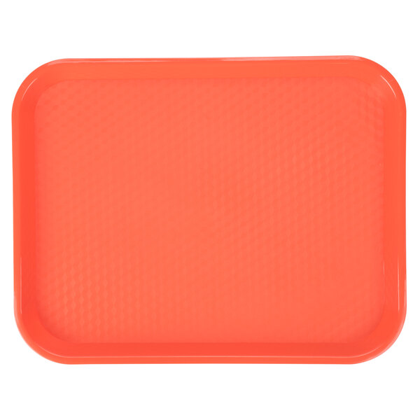 An orange rectangular tray with a textured surface.
