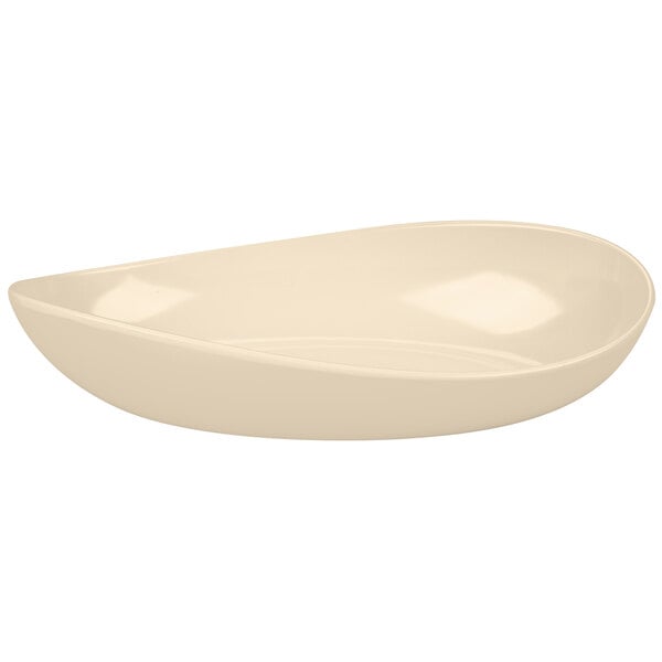 A white oval Manila melamine bowl on a white background.