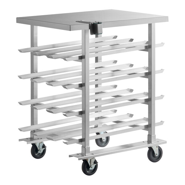 Regency Half-Size Mobile Aluminum Can Rack for #10 and #5 Cans with Stainless Steel Top and Mounted #1 Can Opener Base