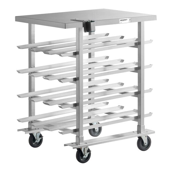 Regency Half-Size Mobile Aluminum Can Rack for #10 and #5 Cans with Stainless Steel Top and Mounted #1 Can Opener Base