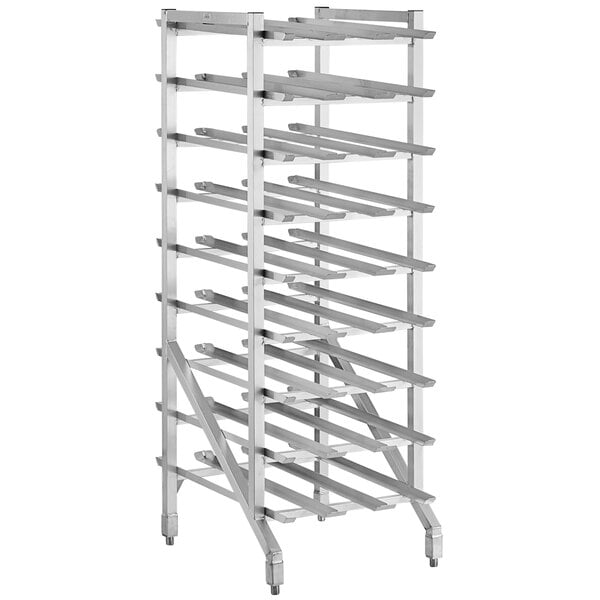 A Regency metal stationary can rack with metal slats.