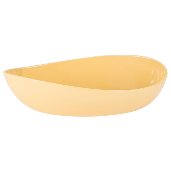 A yellow oval shaped GET Osslo melamine bowl.