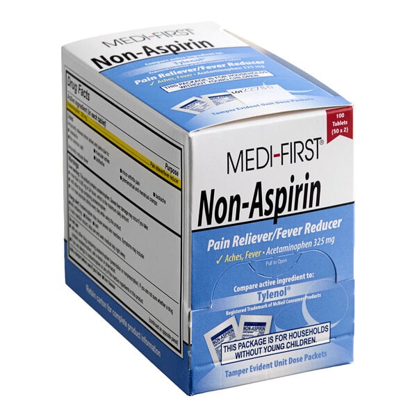 Medi-First 80333 Non-Aspirin Acetaminophen Tablets - 100/Box
