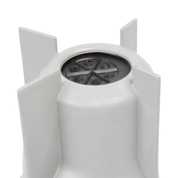 A white Vollrath Traex sauce dispenser with four holes in the black center.