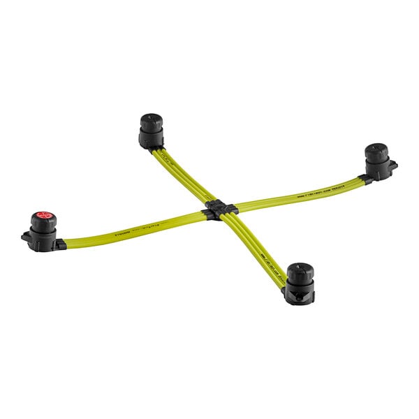A yellow and black table pad with black handles on the corners.