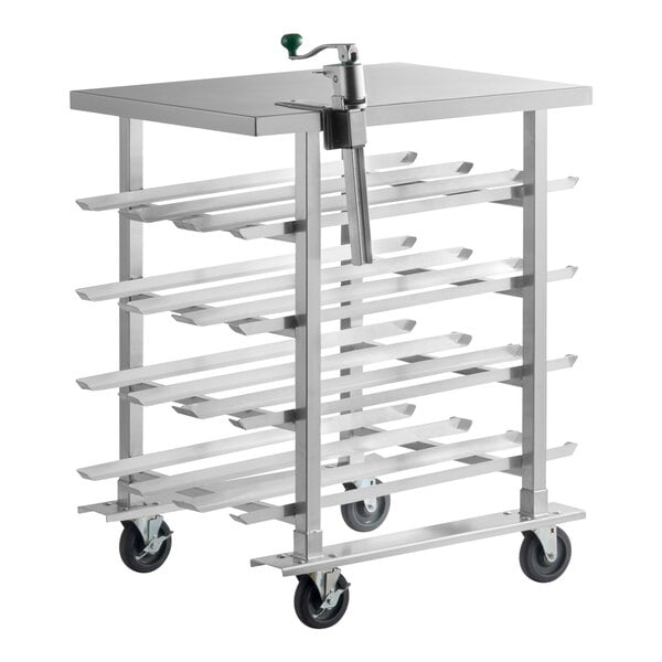 Regency Half Size Mobile Aluminum Can Rack for #10 and #5 Cans with Stainless Steel Top and Heavy Duty Can Opener