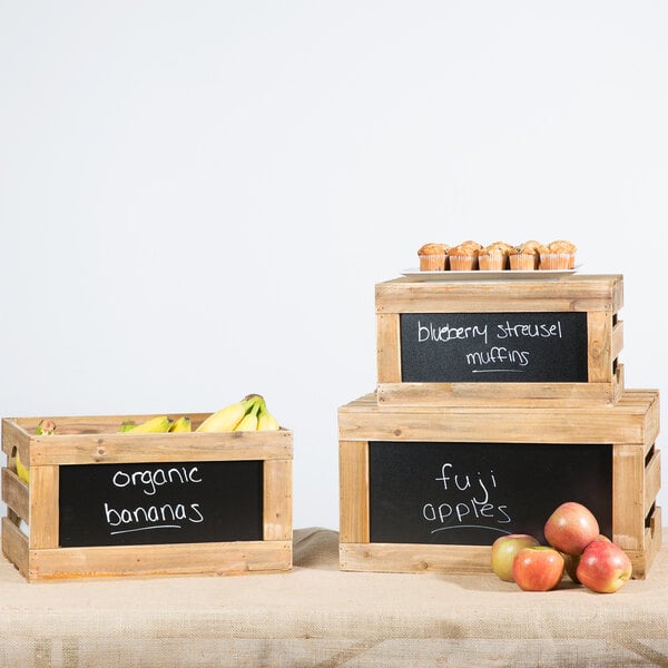 Set of 3 Wood factory Nesting Storage Crates with Chalkboard Front Panel & Handle