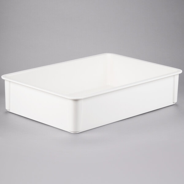 A white rectangular fiberglass dough proofing box with a lid on a gray background.