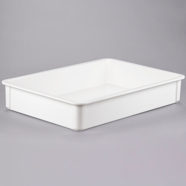 A white rectangular fiberglass dough proofing box with a lid.