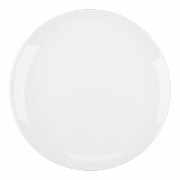 A round, bright white porcelain plate.