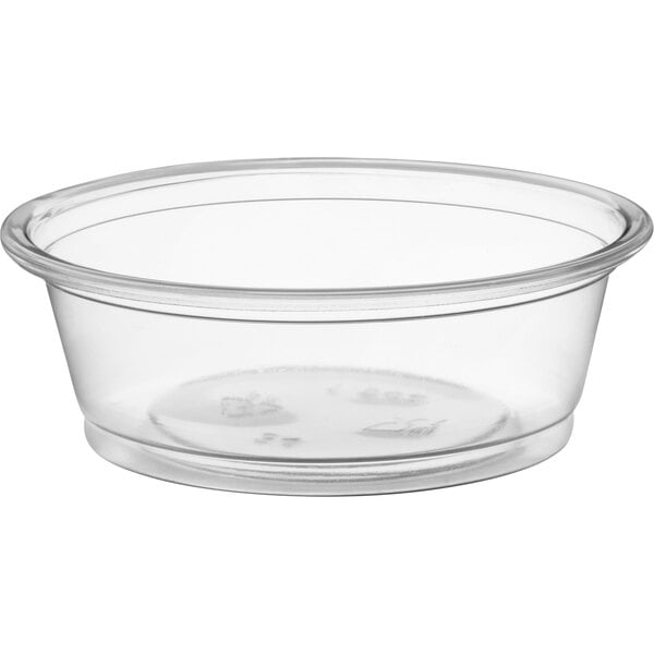 A clear plastic Choice portion cup with a clear rim.