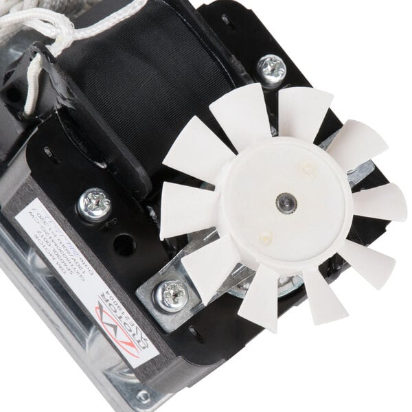 A small white fan with a black motor.