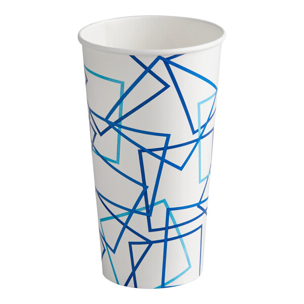 A white Choice paper cold cup with blue lines.